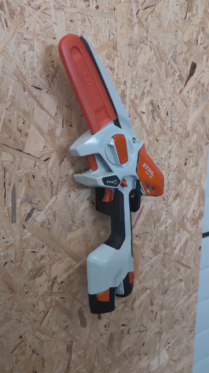 STIHL GTA30 mini chainsaw wall mount for garage or shed video