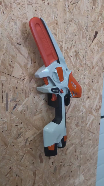 STIHL GTA30 mini chainsaw wall mount for garage or shed video