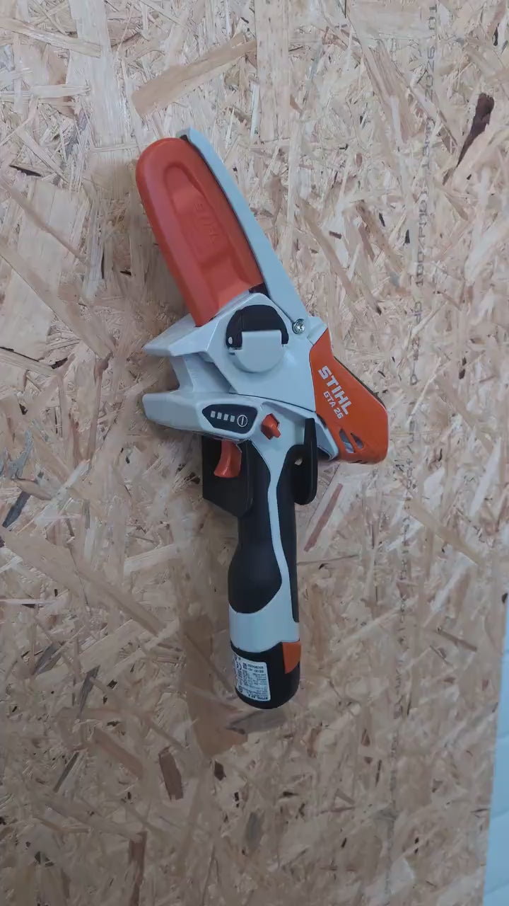 Stihl GTA40 branch cutter wall mount for garage, workshop or van organization video