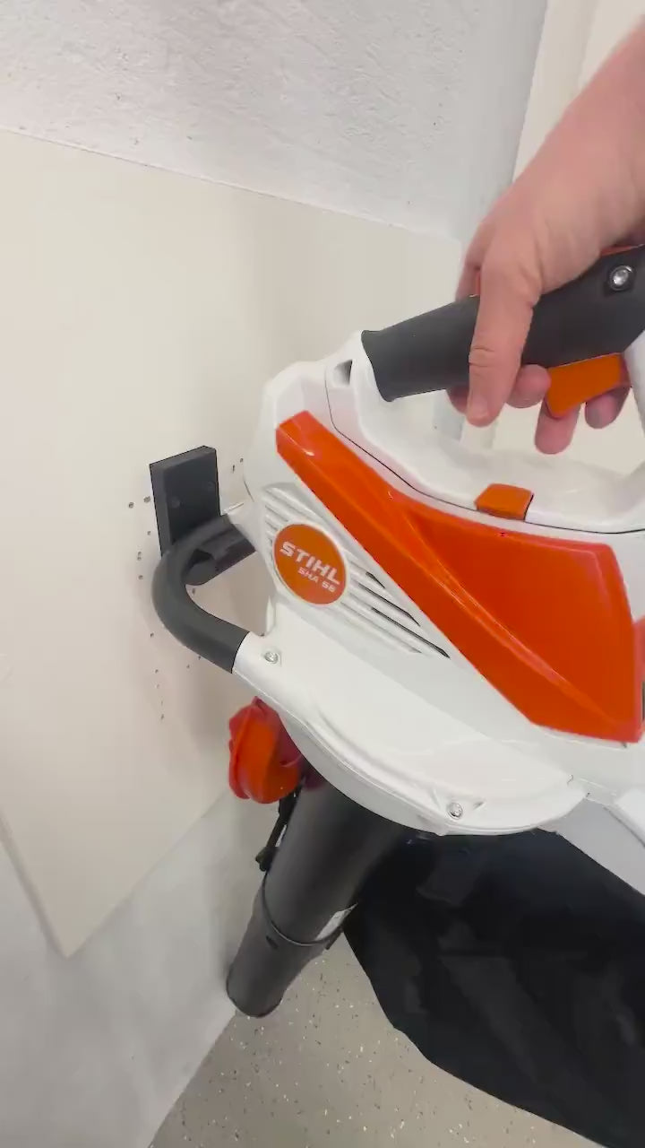 STIHL SHA56 Leaf blower / Shredder vacuum wall mount, garage organization video