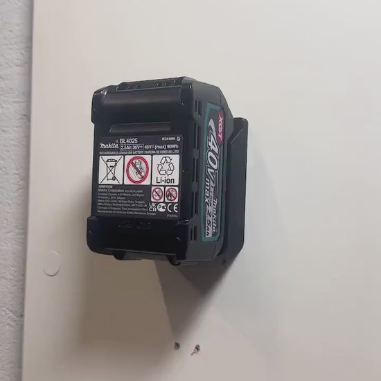 Heavy duty Makita XGT 40v battery wall mount with locking, garage workshop, van storage video