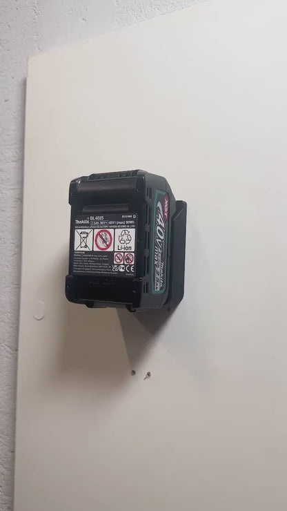 Heavy duty Makita XGT 40v battery wall mount with locking, garage workshop, van storage video