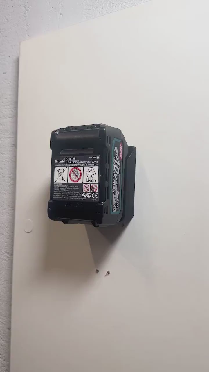 Heavy duty Makita XGT 40v battery wall mount with locking, garage workshop, van storage video